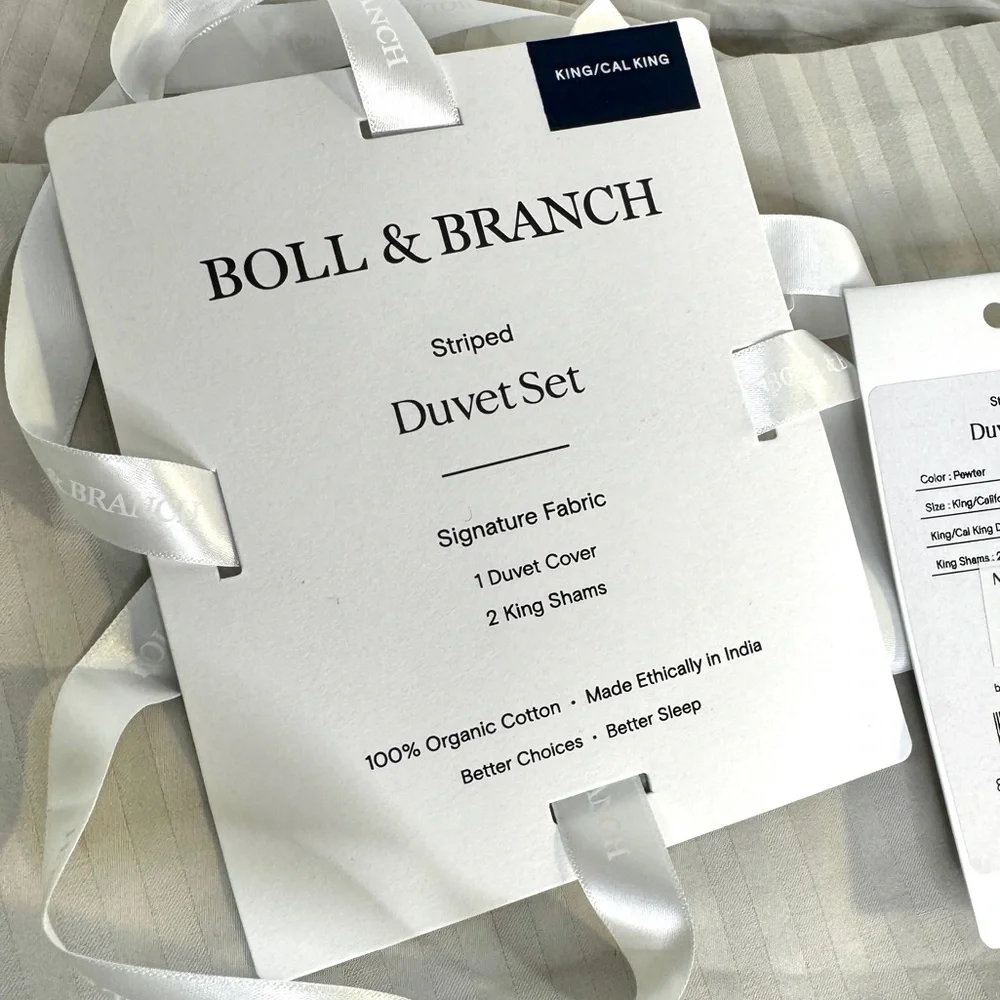 BOLL & BRANCH Signature Stripe Duvet Cover & Shams NEW Pewter Gray King Cal King